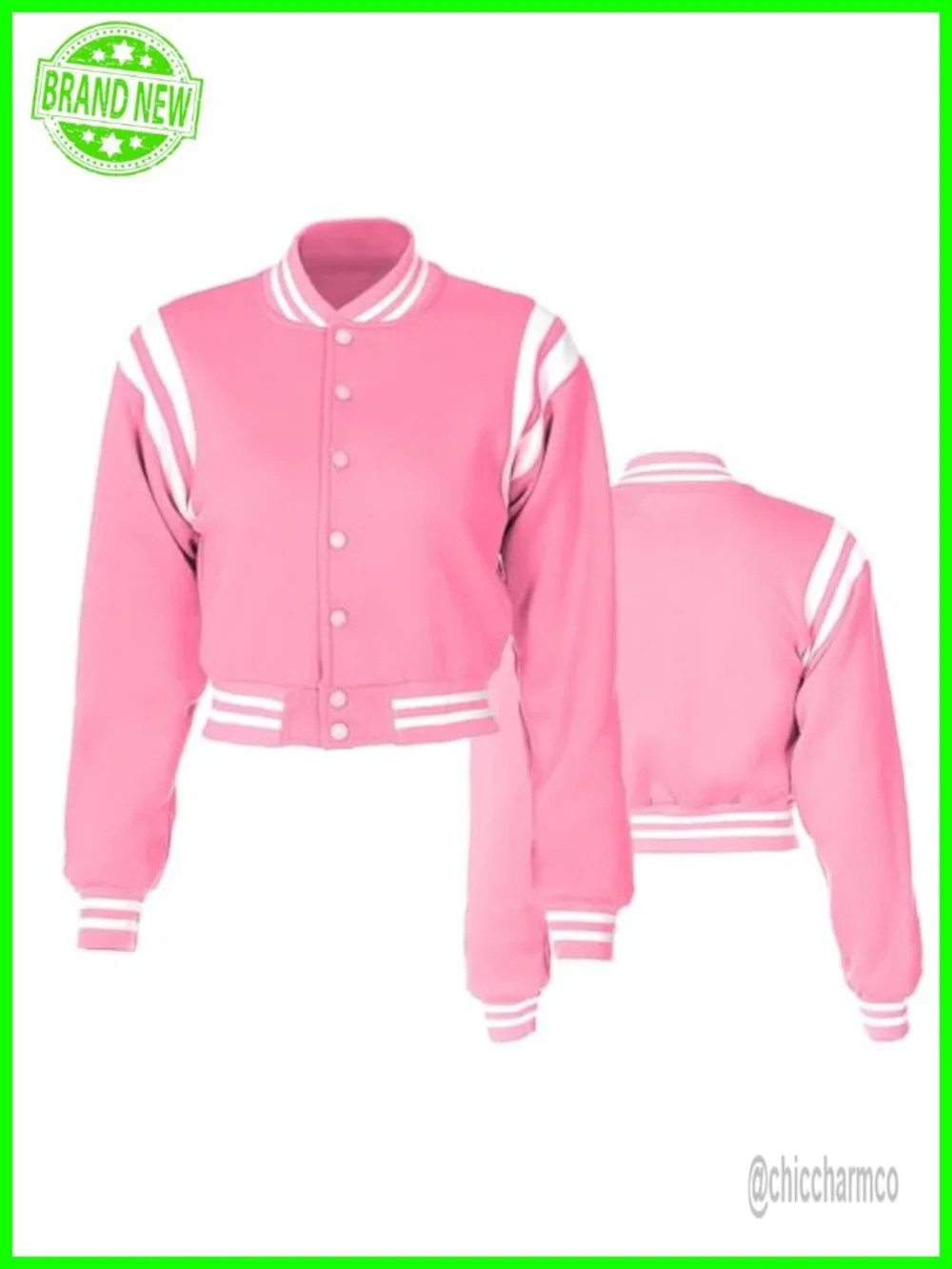 Women's Varsity Baseball Jacket Crop Coat Lightweight Sportswear Snap Button